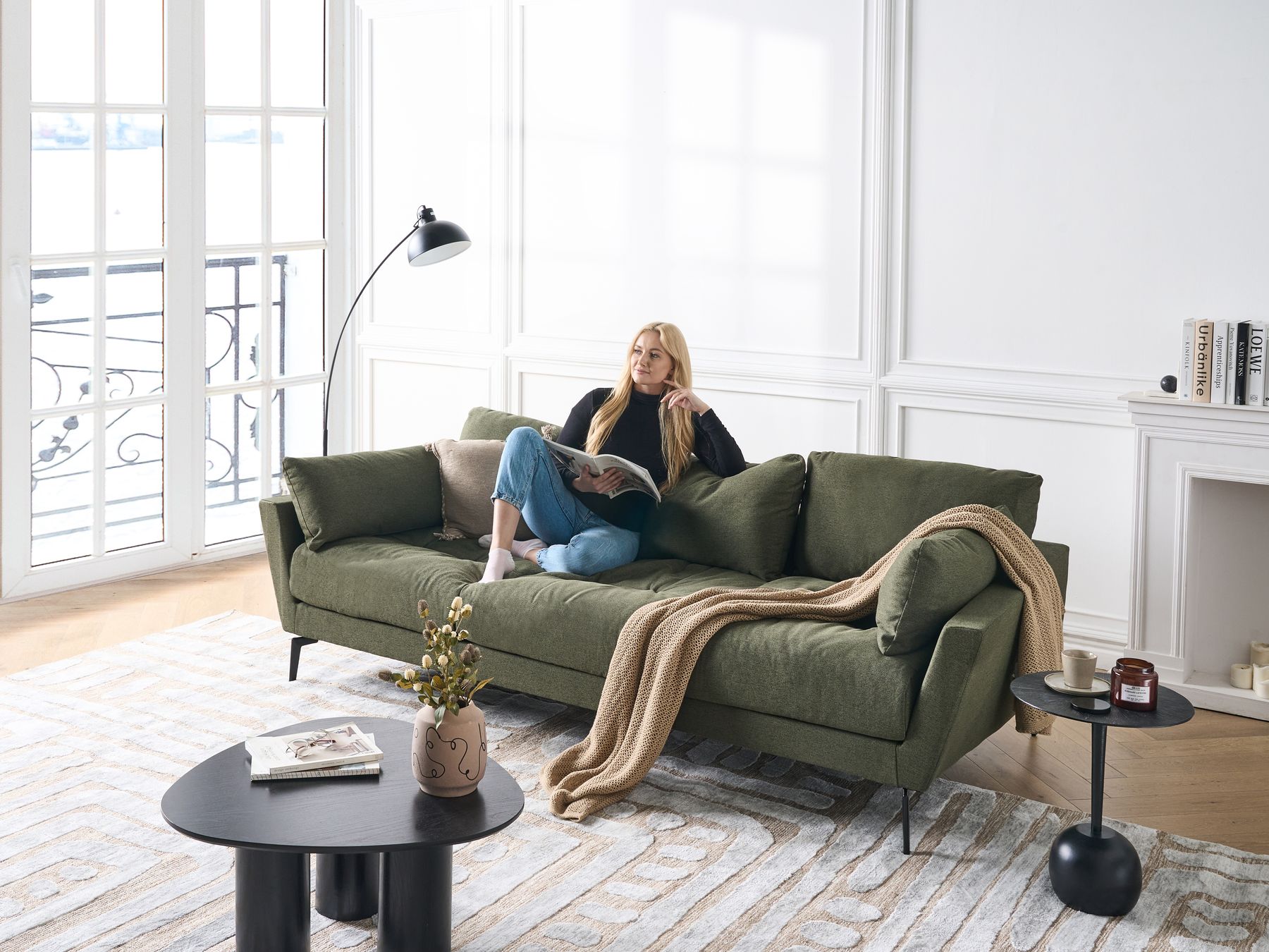 4 Seater Fabric Sofa Green NENOLA
