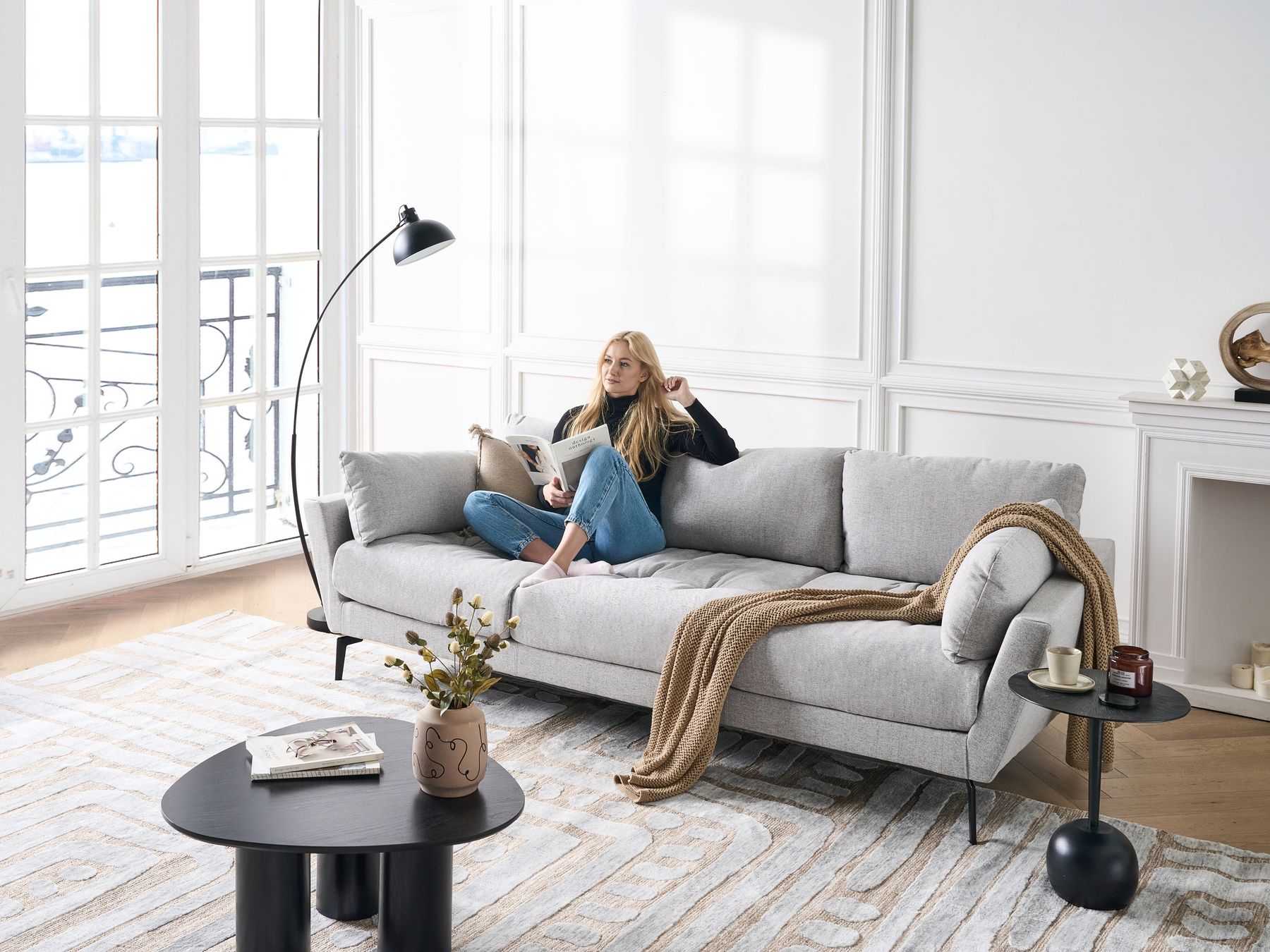 4 Seater Fabric Sofa Grey NENOLA