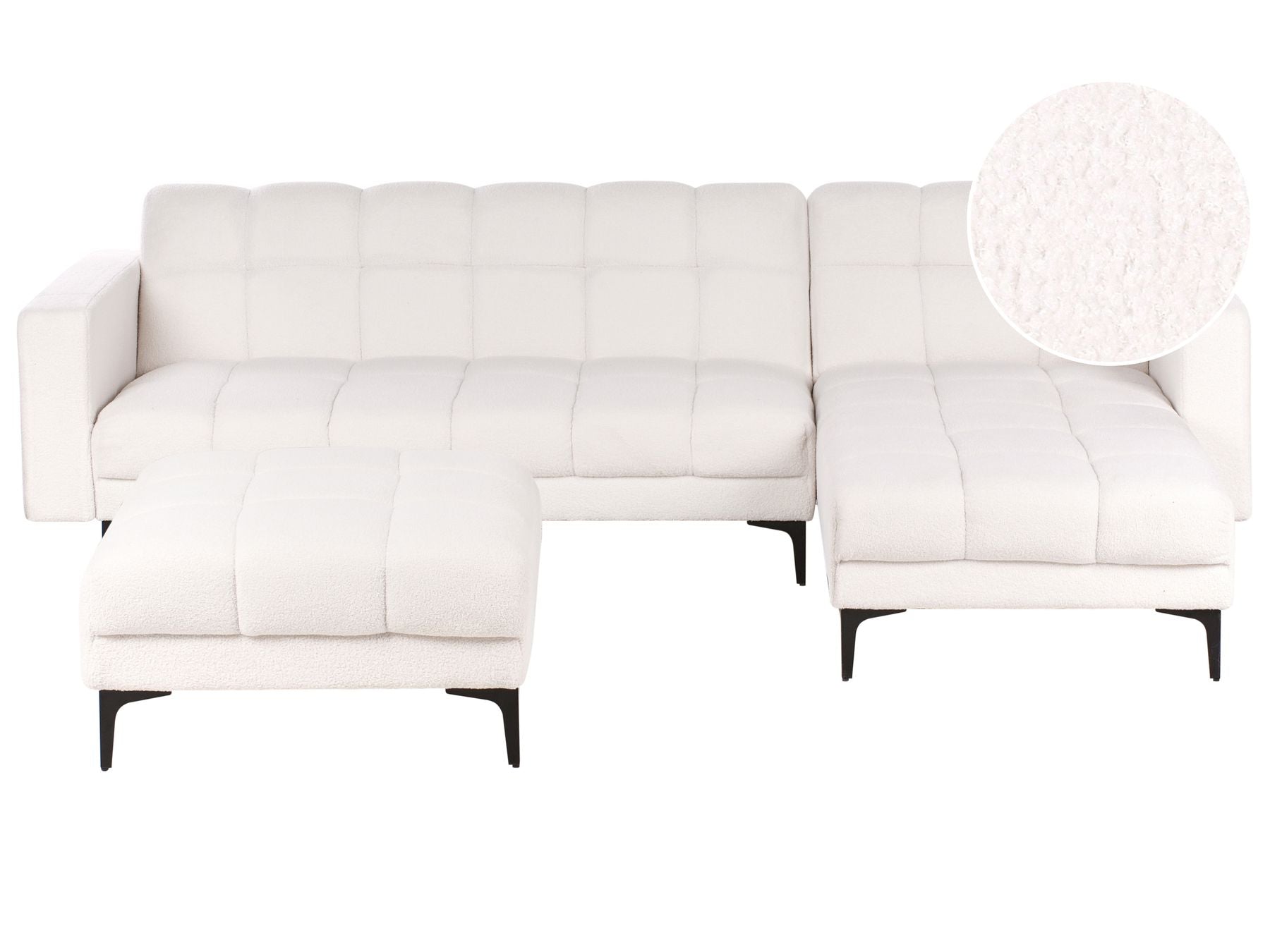 Modular Corner Sofa Bed ALNES Boucle White 4 Seater Left Hand