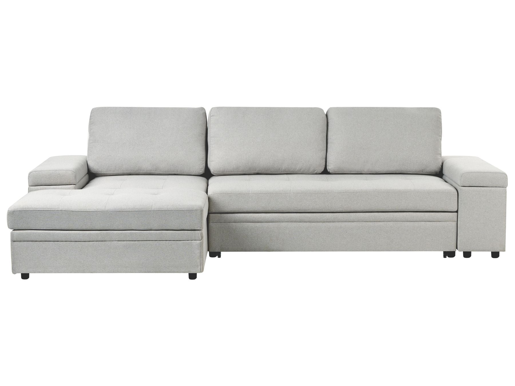 Corner Sofa Bed HRISEY Faux Linen Light Grey with Storage 3 Seater Right Hand