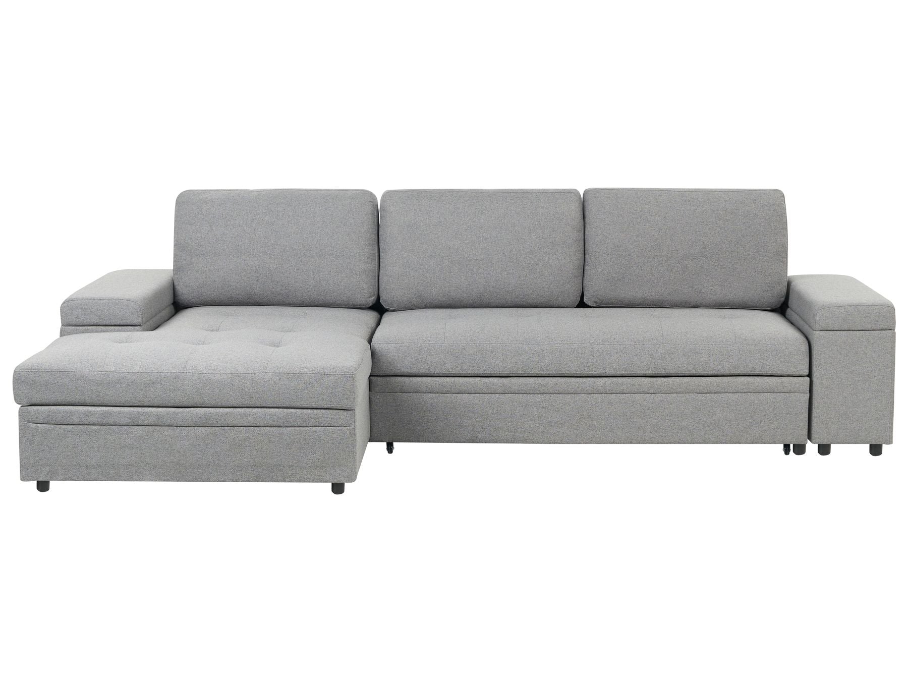 Corner Sofa Bed HRISEY Faux Linen Grey with Storage 3 Seater Right Hand