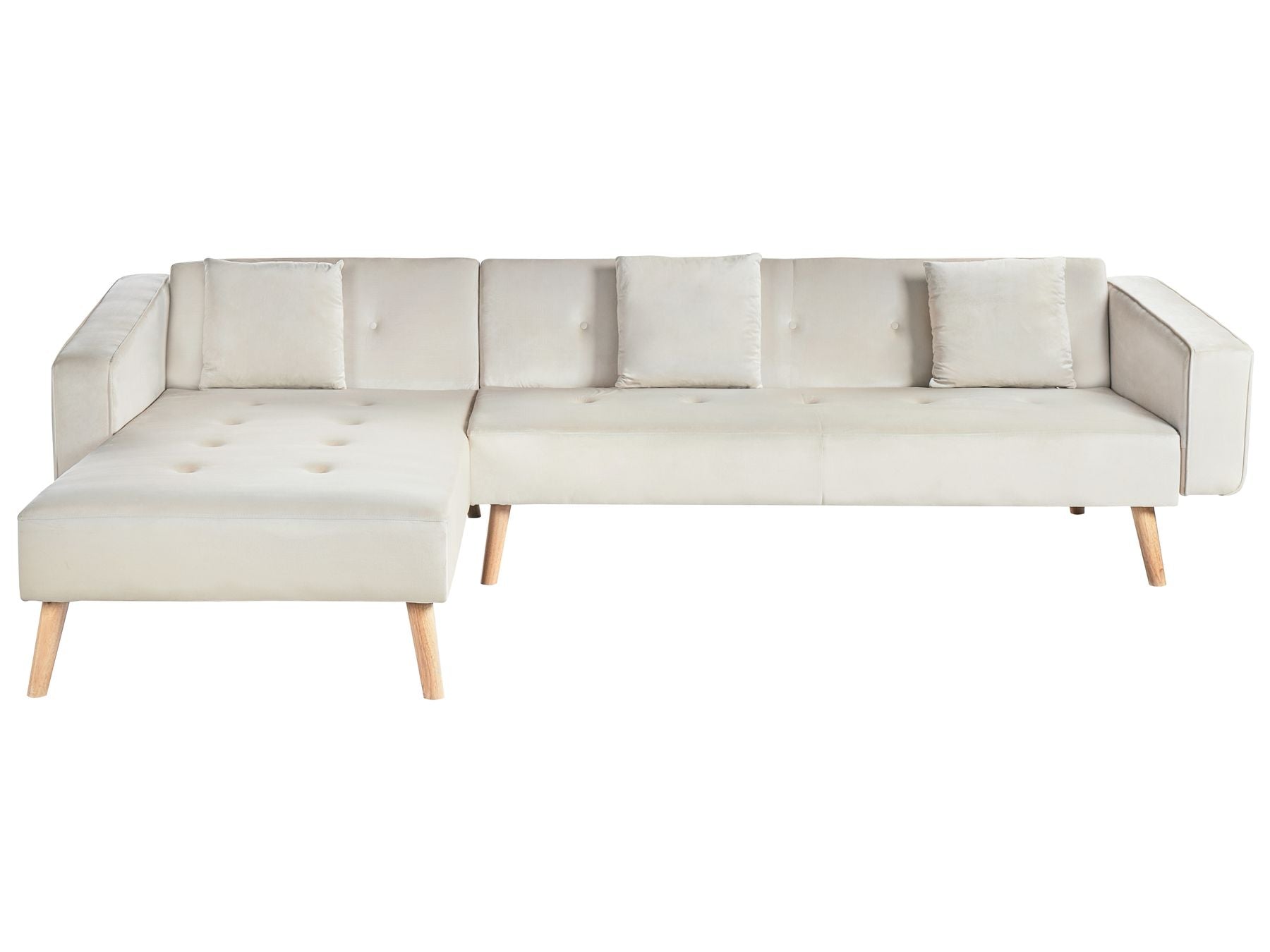 Corner Sofa Bed VADSO Velvet Light Beige 4 Seater Right Hand