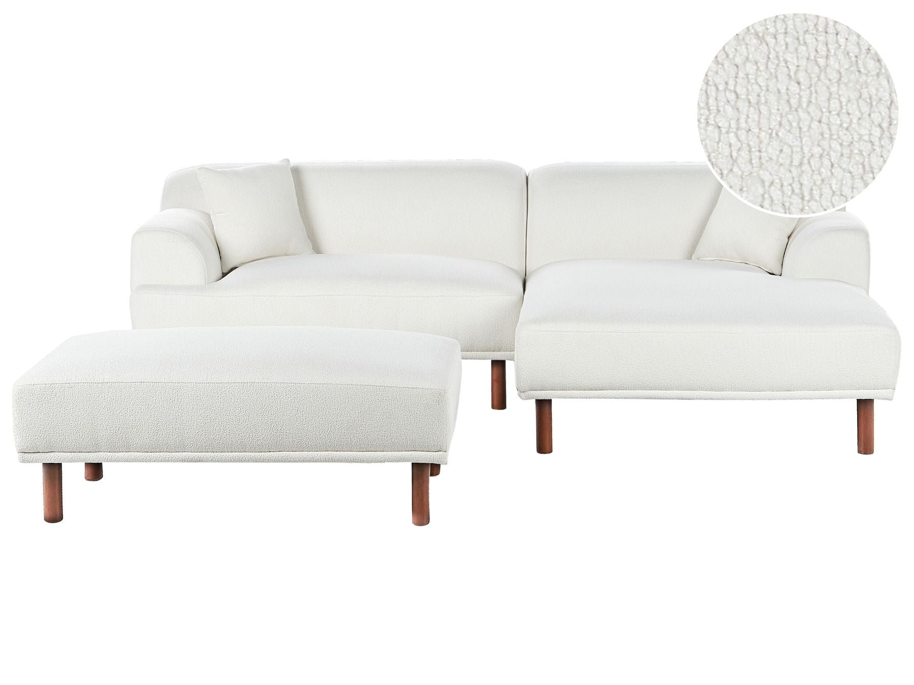 Corner Sofa HOLT Boucle White with Ottoman 3 Seater Left Hand