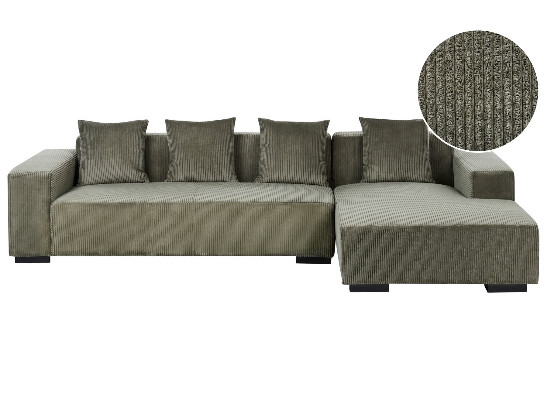 Corner Sofa LUNGO Corduroy Green 4 Seater Left Hand