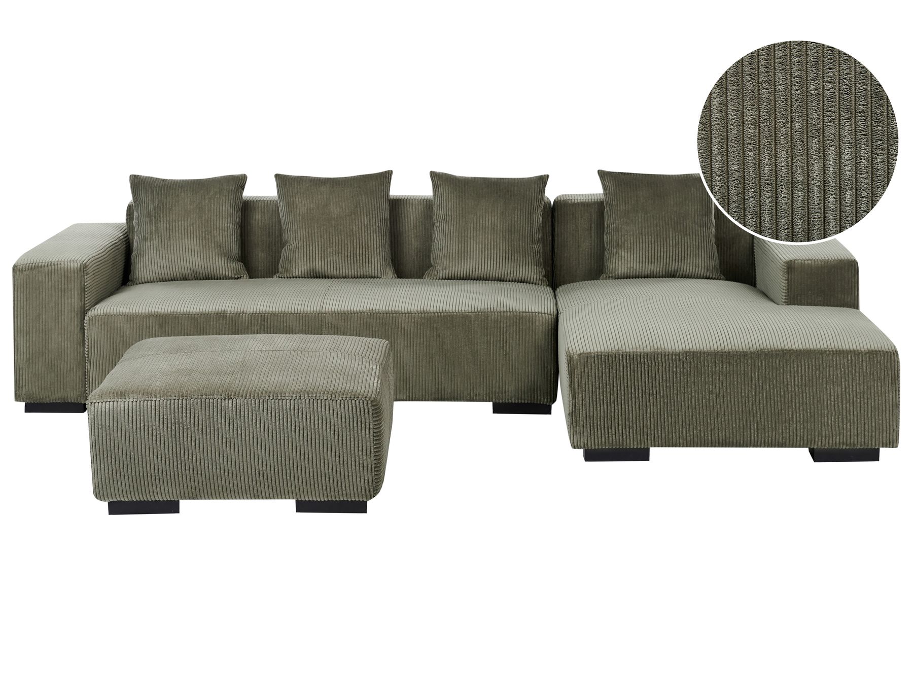 Corner Sofa LUNGO Corduroy Green with Ottoman 4 Seater Left Hand