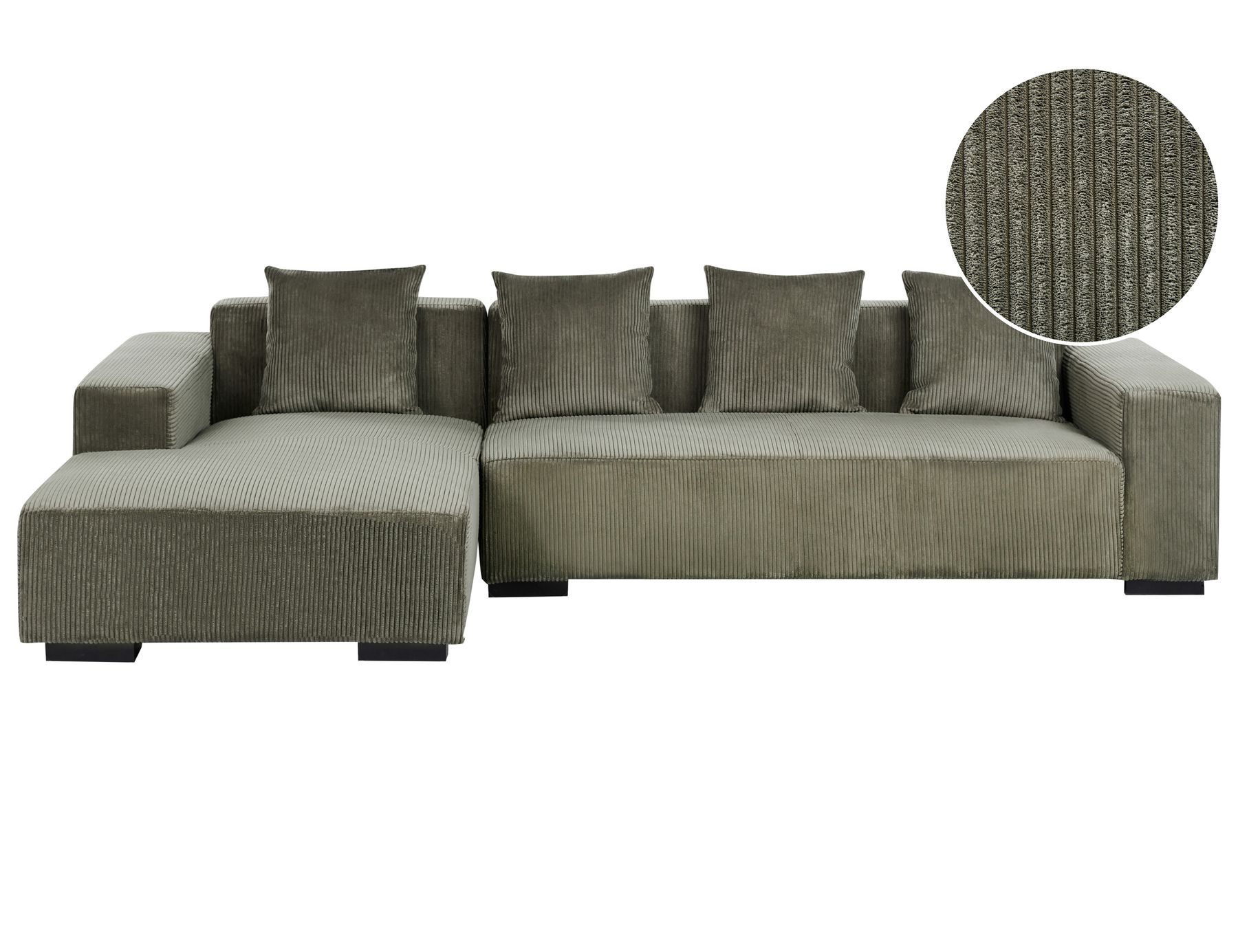 Corner Sofa LUNGO Corduroy Green 4 Seater Right Hand