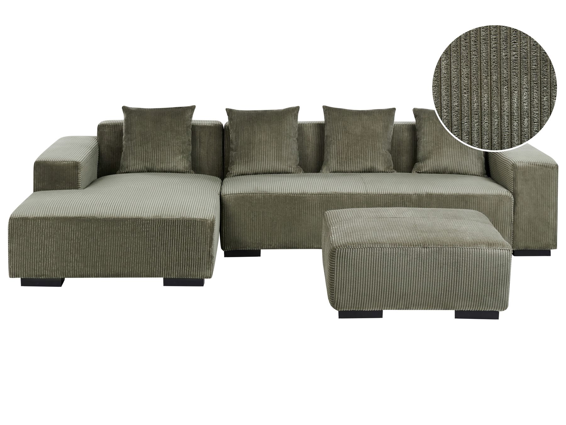 Corner Sofa LUNGO Corduroy Green with Ottoman 4 Seater Right Hand