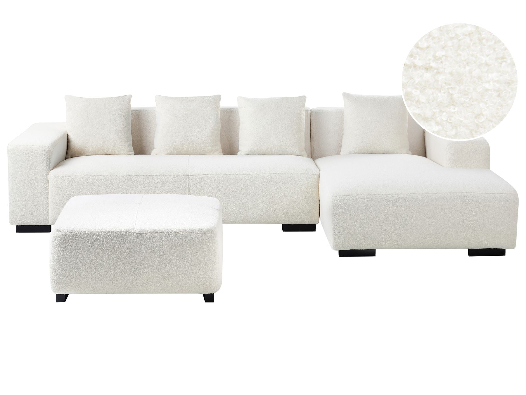 Corner Sofa LUNGO Boucle White with Ottoman 4 Seater Left Hand