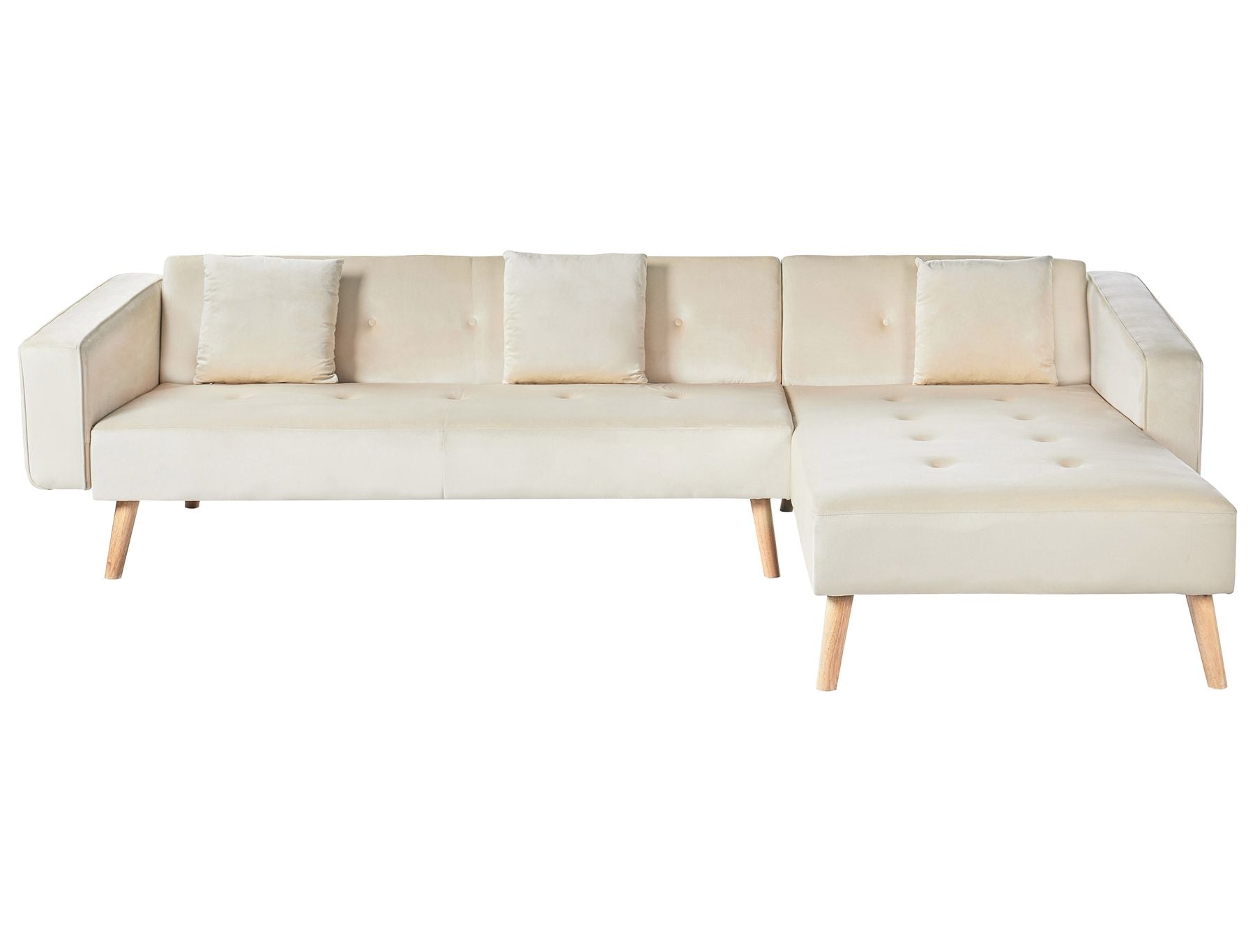 Corner Sofa Bed VADSO Velvet Light Beige 4 Seater Left Hand