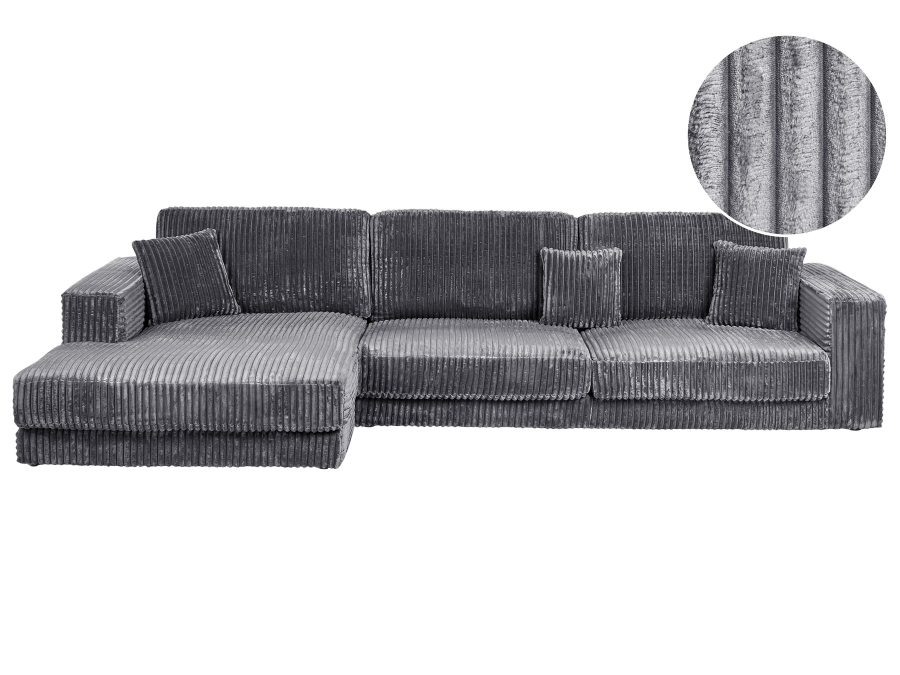 Corner Sofa LOFOTEN Corduroy Dark Grey 4 Seater Right Hand