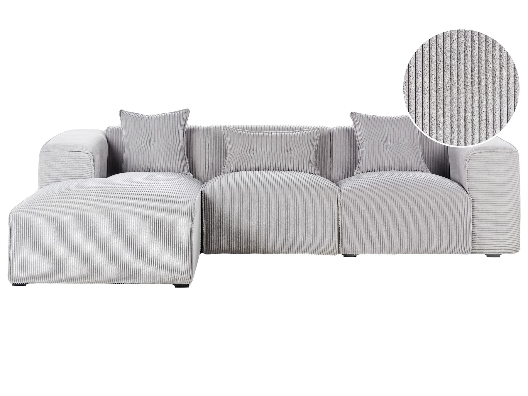 Right Hand Jumbo Cord Corner Sofa Light Grey DOLVA