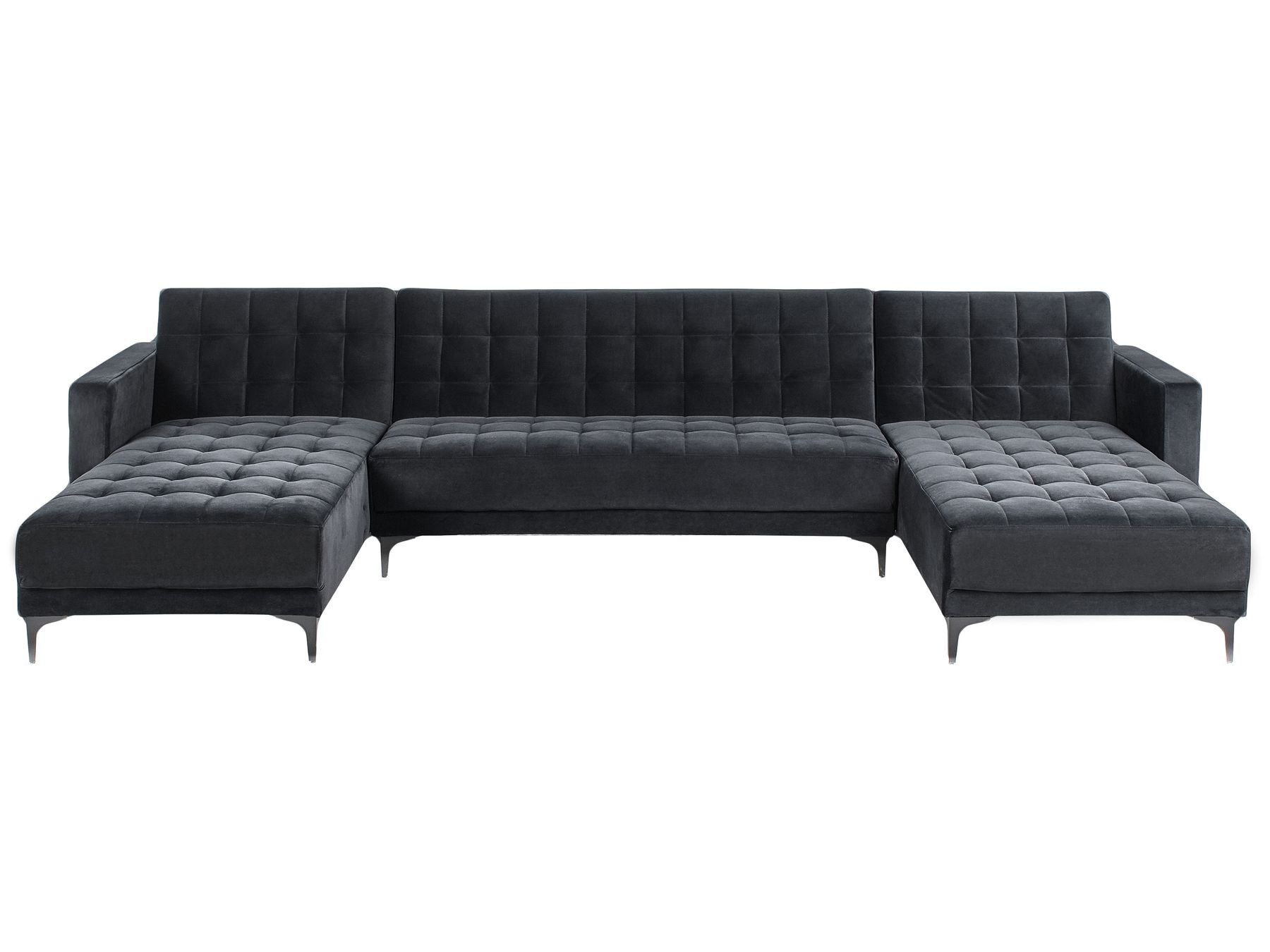 Modular U-Shape Sofa Bed ABERDEEN Velvet Black 5 Seater