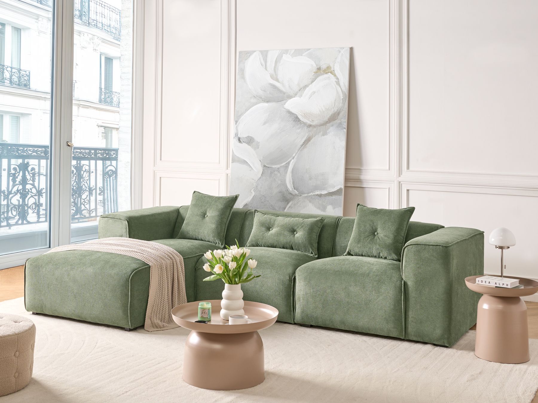Corner Sofa DOLVA Chenille Dark Green 3 Seater Right Hand