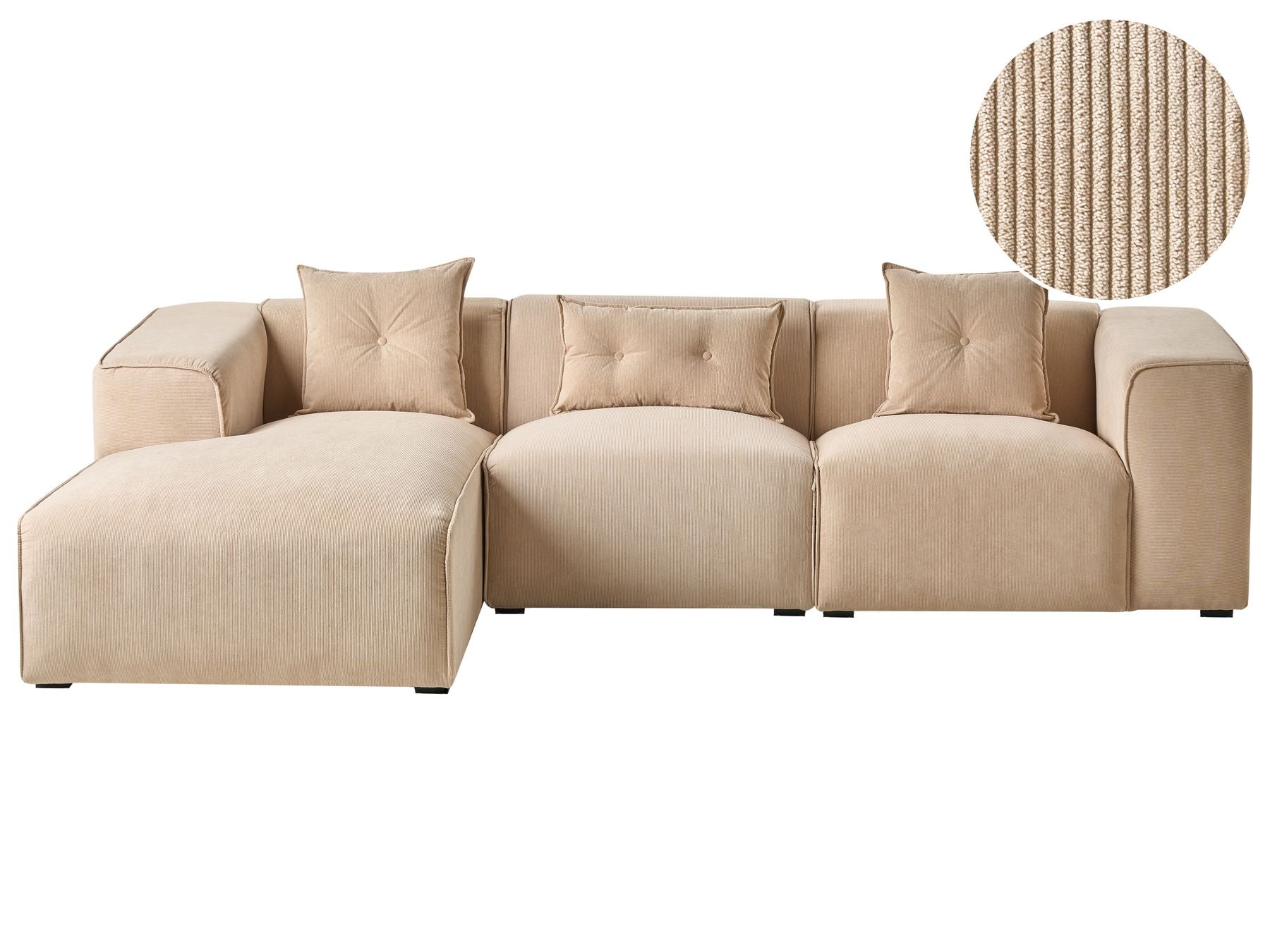 Corner Sofa DOLVA Corduroy Beige 3 Seater Right Hand