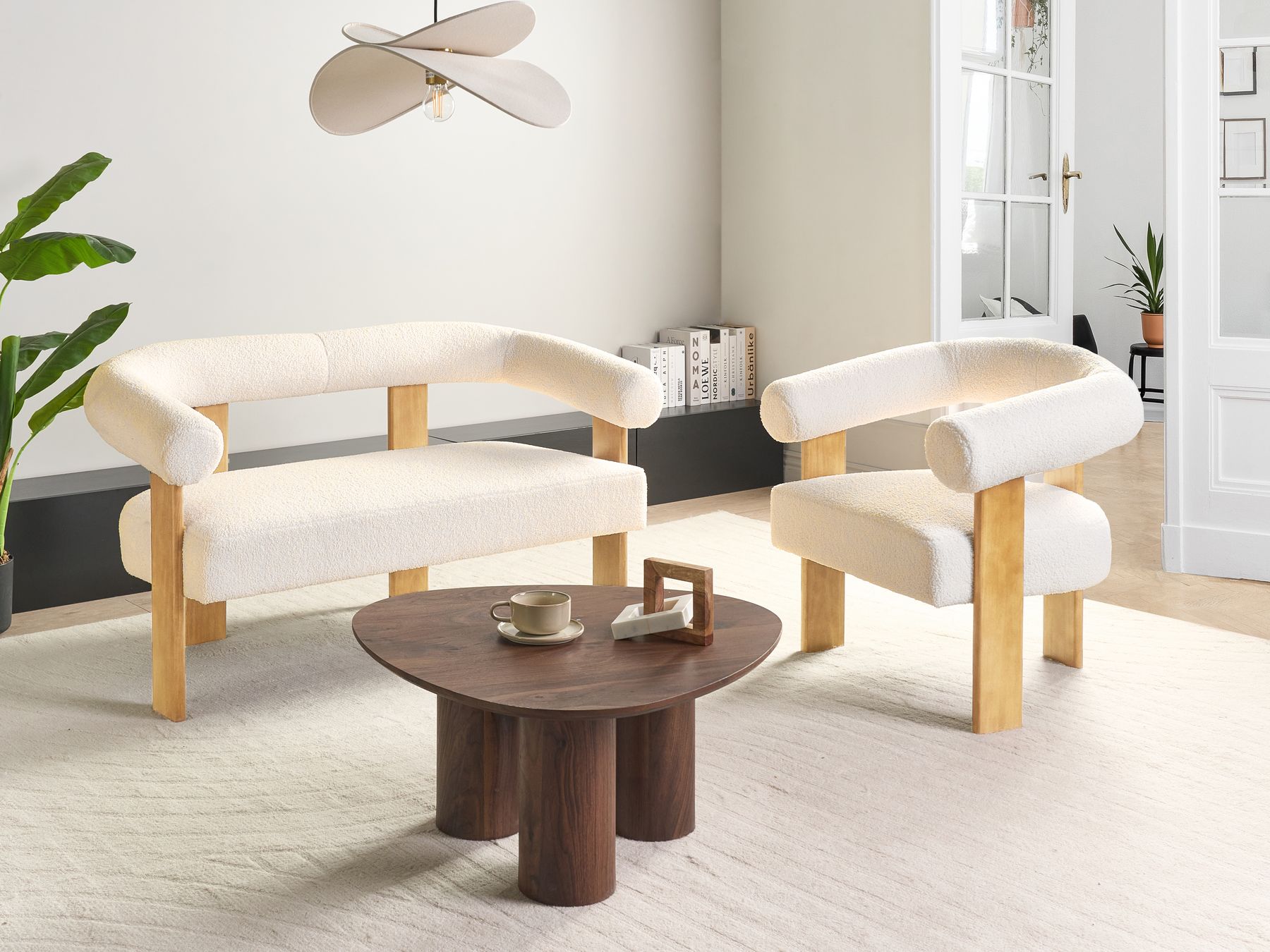 Sofa ILBRO Boucle Off-White/ Light Brown 2 Seater