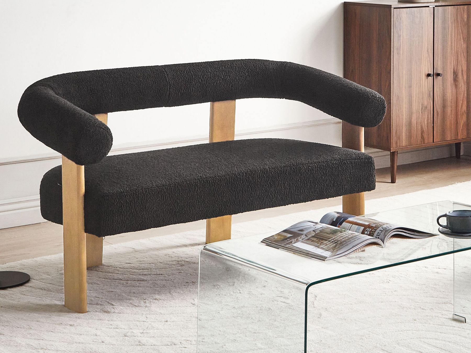 Sofa ILBRO Boucle Black/ Light Brown 2 Seater