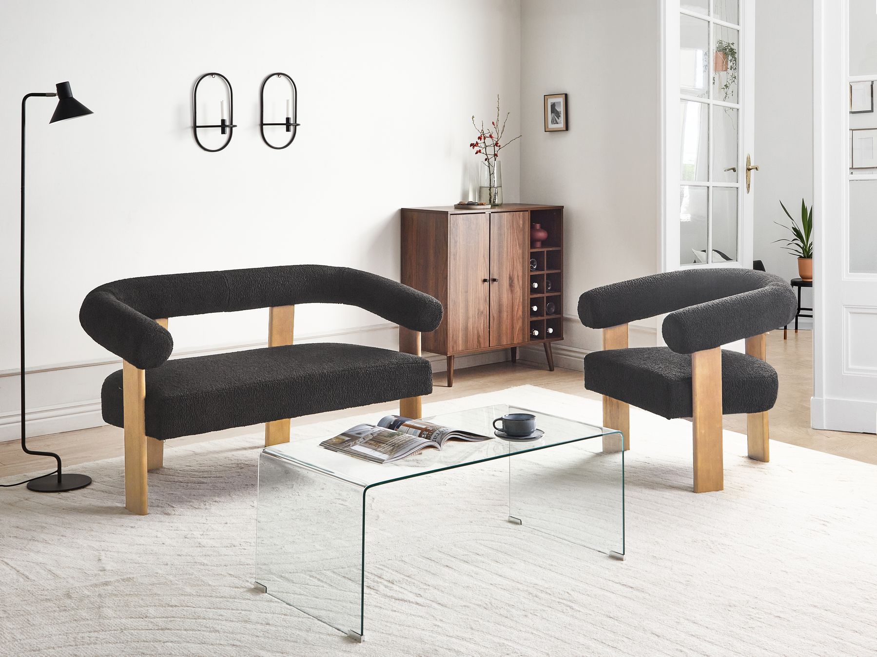 Sofa ILBRO Boucle Black/ Light Brown 2 Seater
