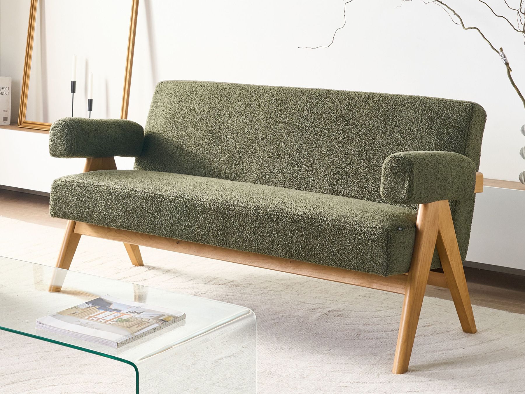 Sofa TAMRE Boucle Green/ Light Brown 2 Seater