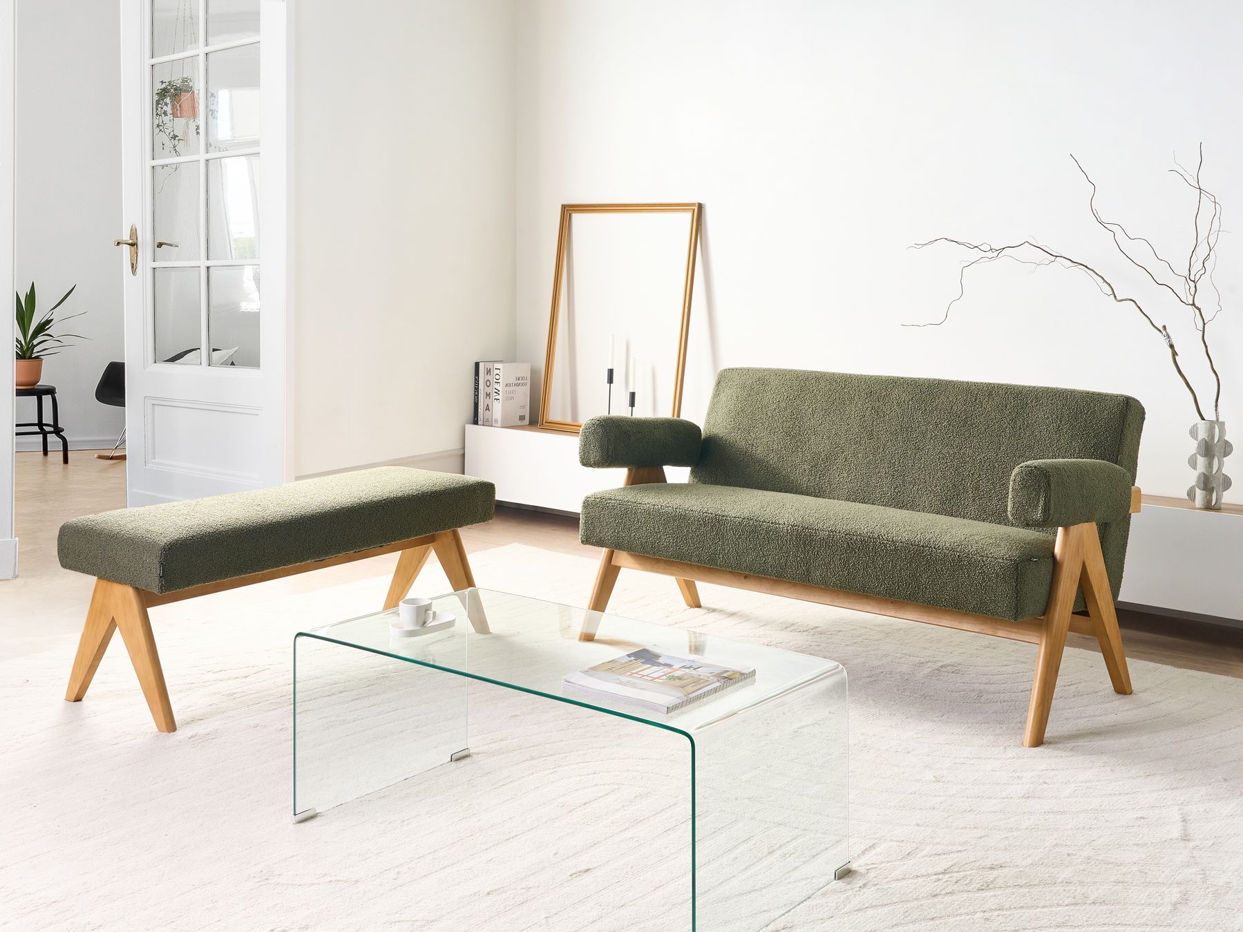Sofa TAMRE Boucle Green/ Light Brown 2 Seater