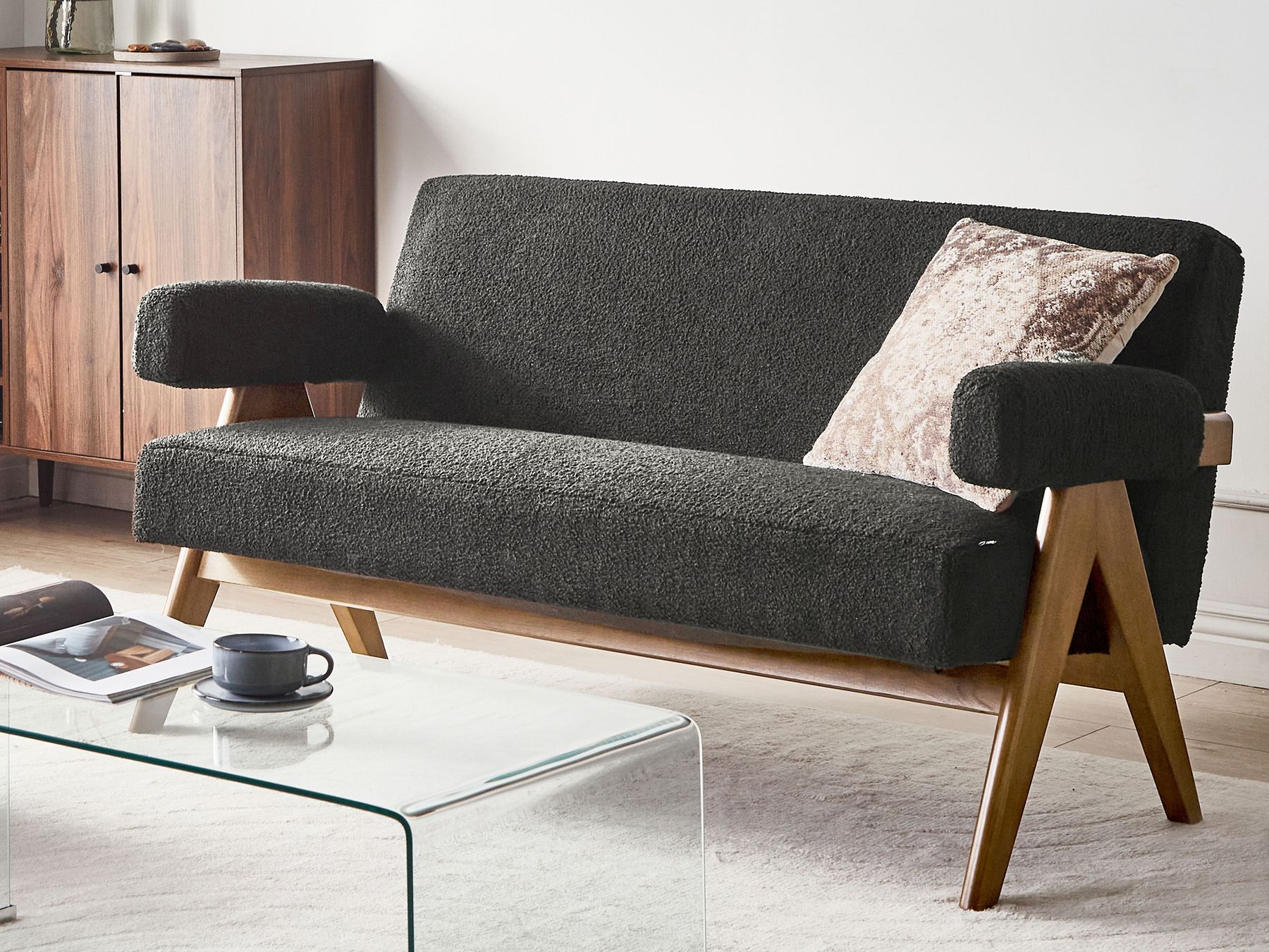 Sofa TAMRE Boucle Black/ Dark Brown 2 Seater