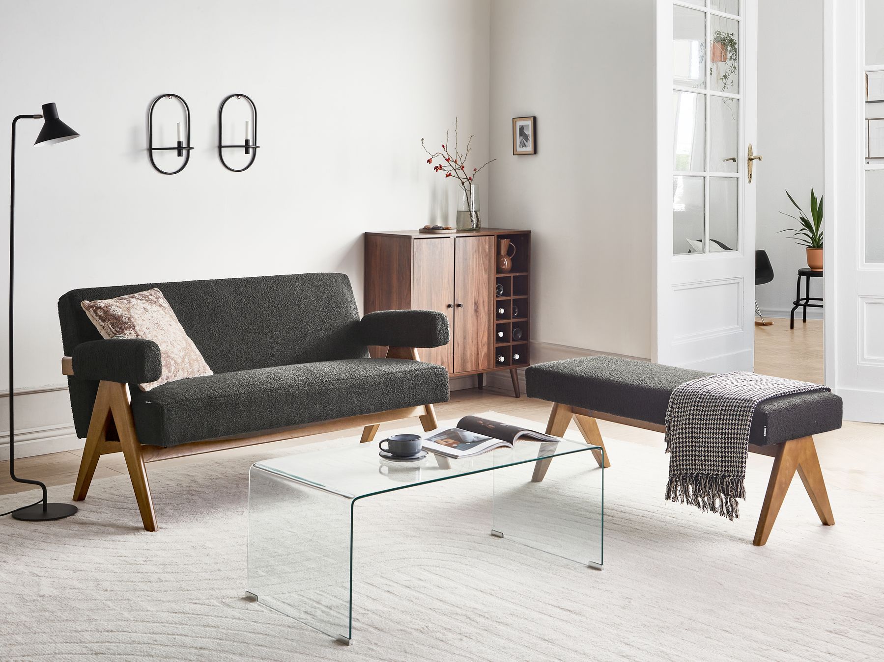 Sofa TAMRE Boucle Black/ Dark Brown 2 Seater