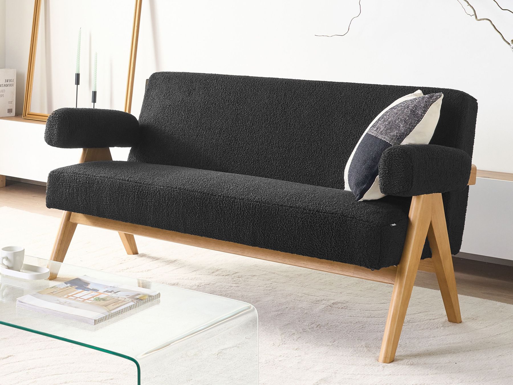 Sofa TAMRE Boucle Black/ Light Brown 2 Seater