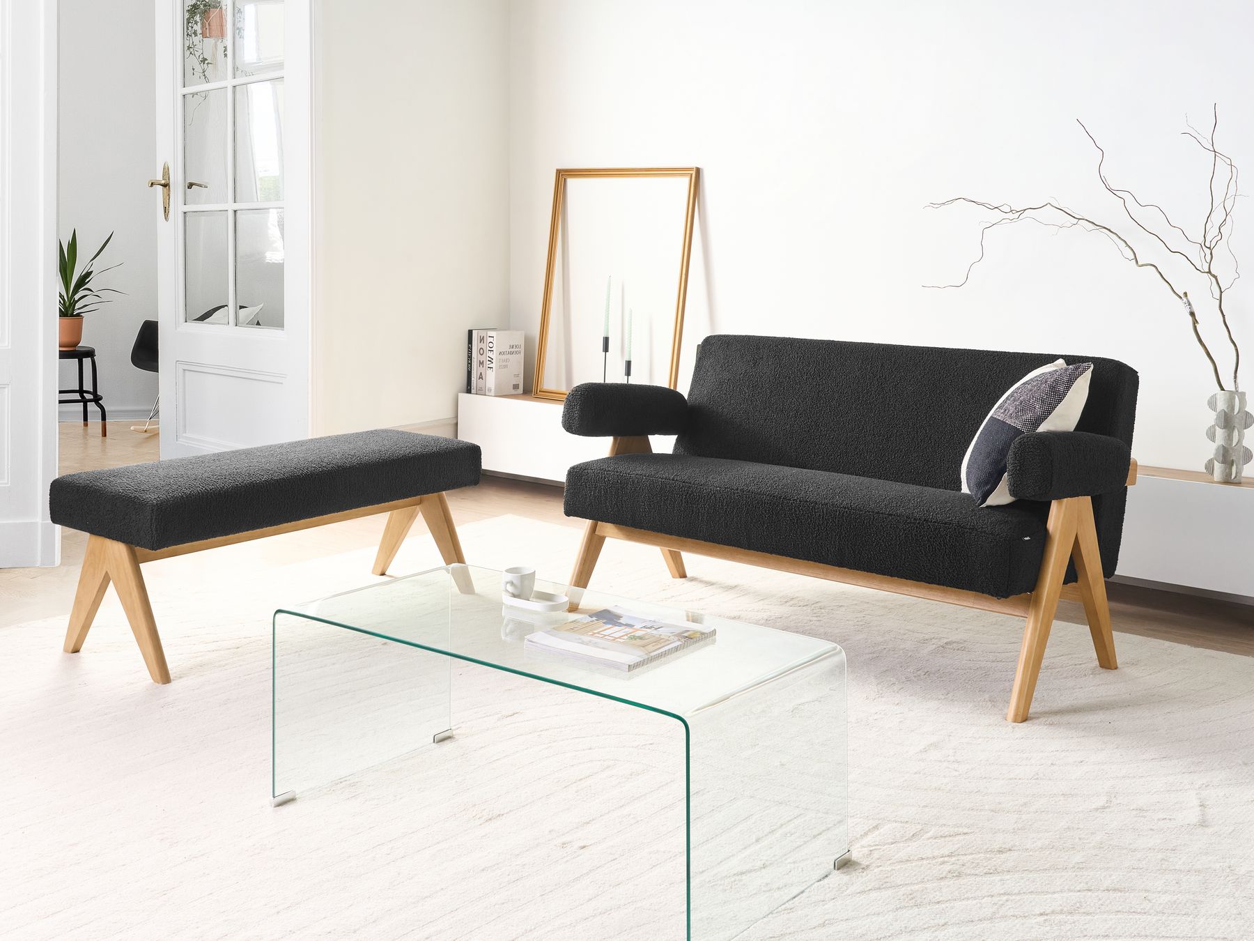 Sofa TAMRE Boucle Black/ Light Brown 2 Seater