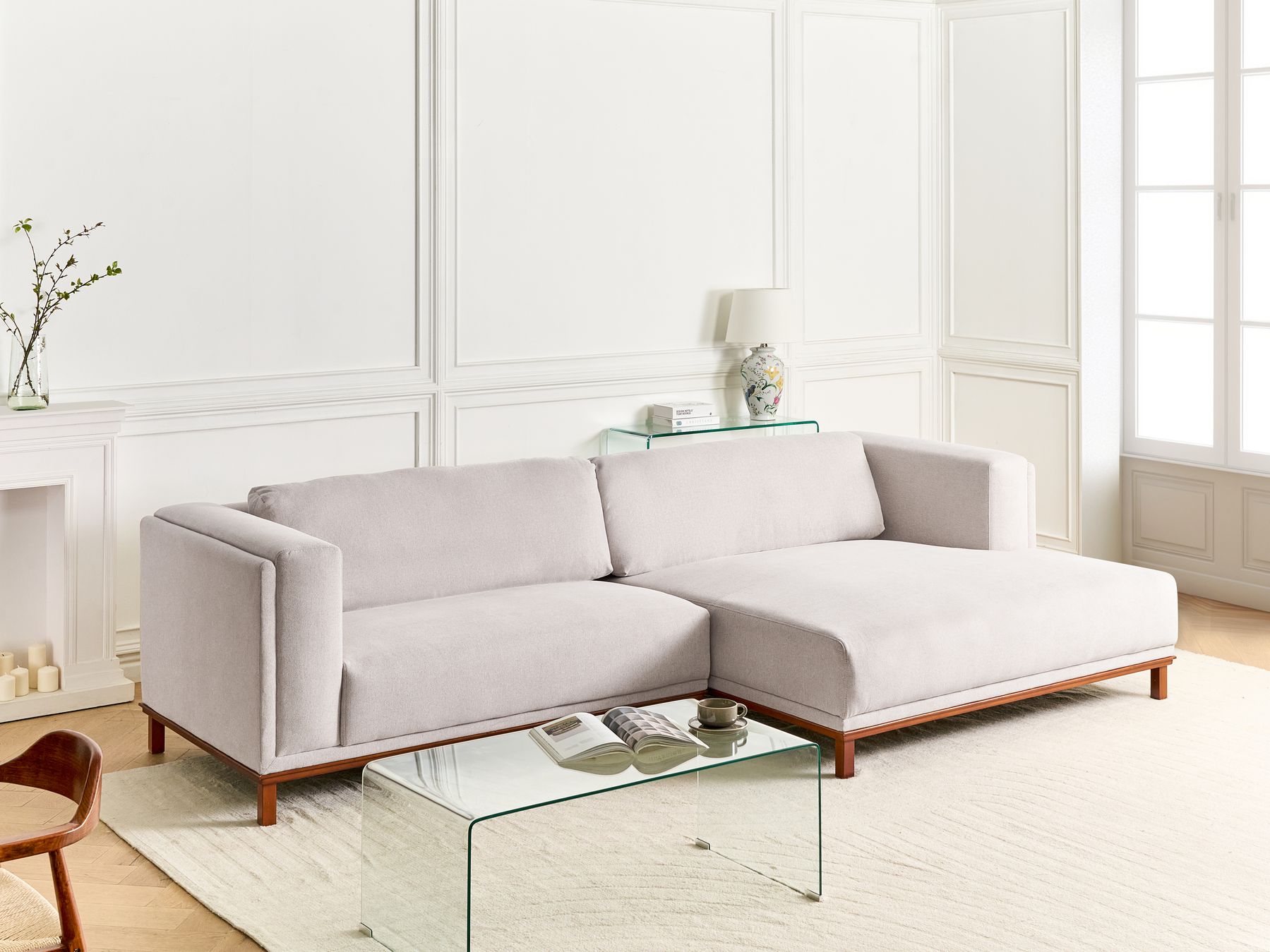 Corner Sofa VENG Fabric Light Beige 4 Seater