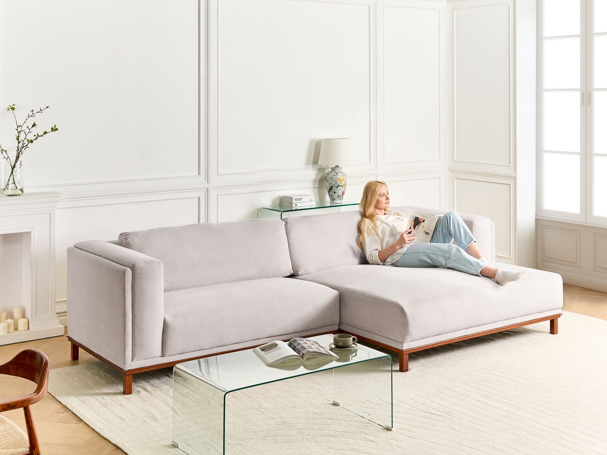 Corner Sofa VENG Fabric Light Beige 4 Seater