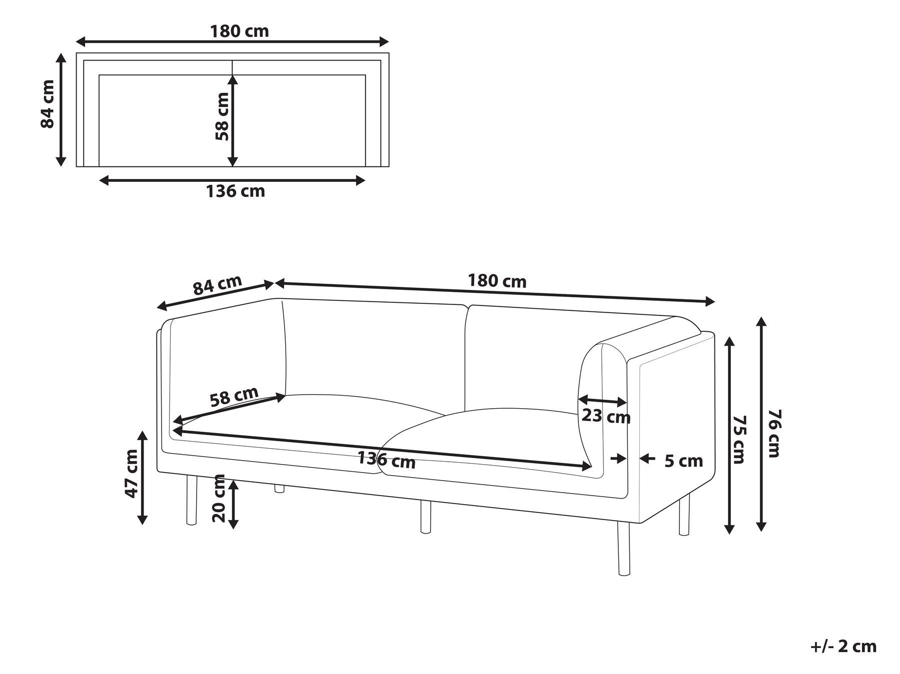 Sofa VORGOD Fabric Light Grey 2 Seater