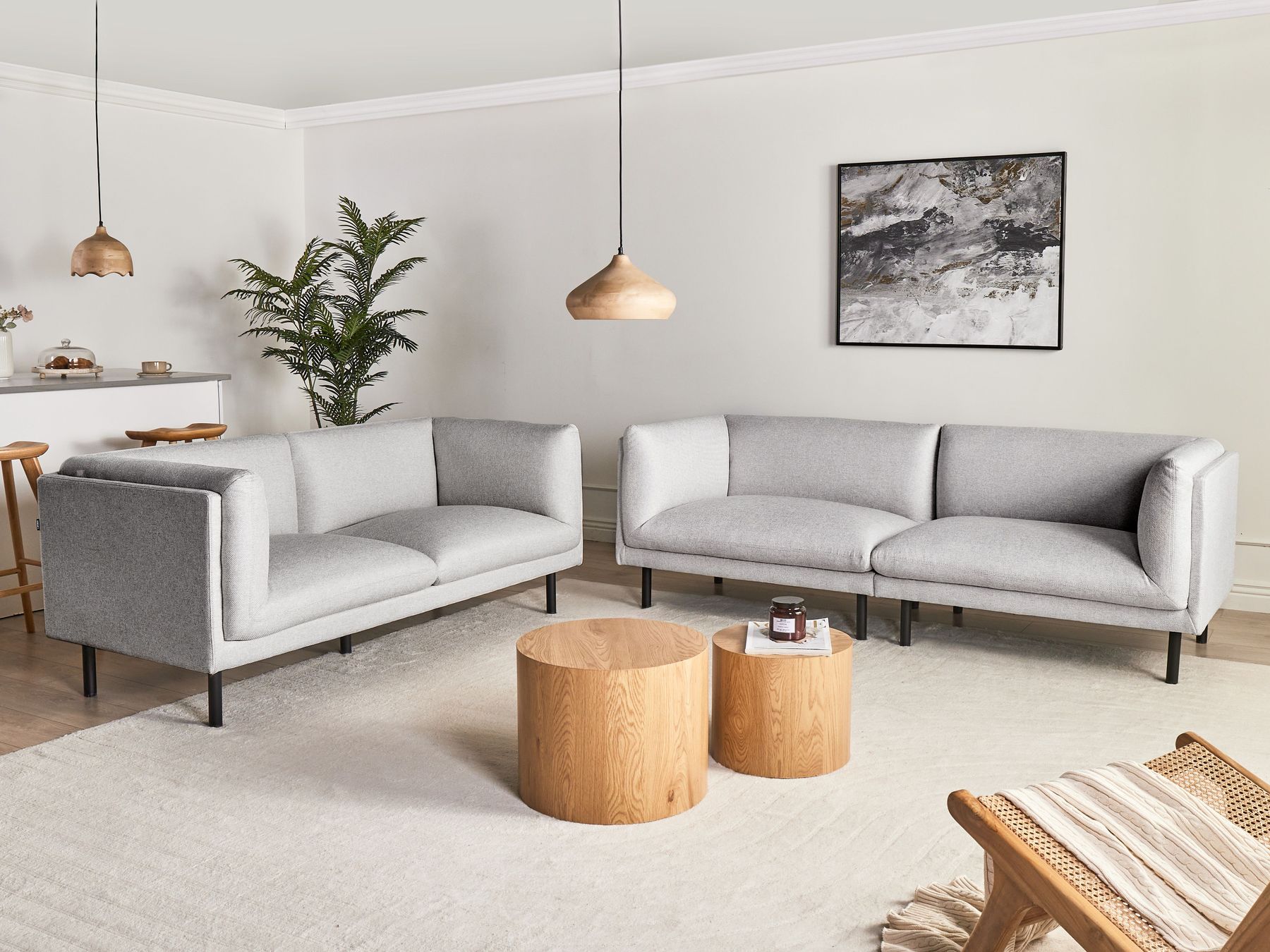 Sofa VORGOD Fabric Light Grey 2 Seater