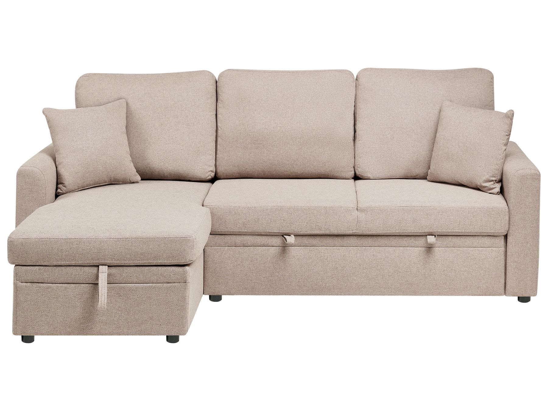 Corner Sofa Bed NASSJO Faux Linen Light Brown 3 Seater Right Hand