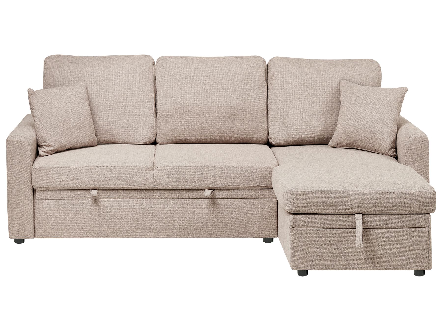 Corner Sofa Bed NASSJO Faux Linen Light Brown with Storage 3 Seater Left Hand
