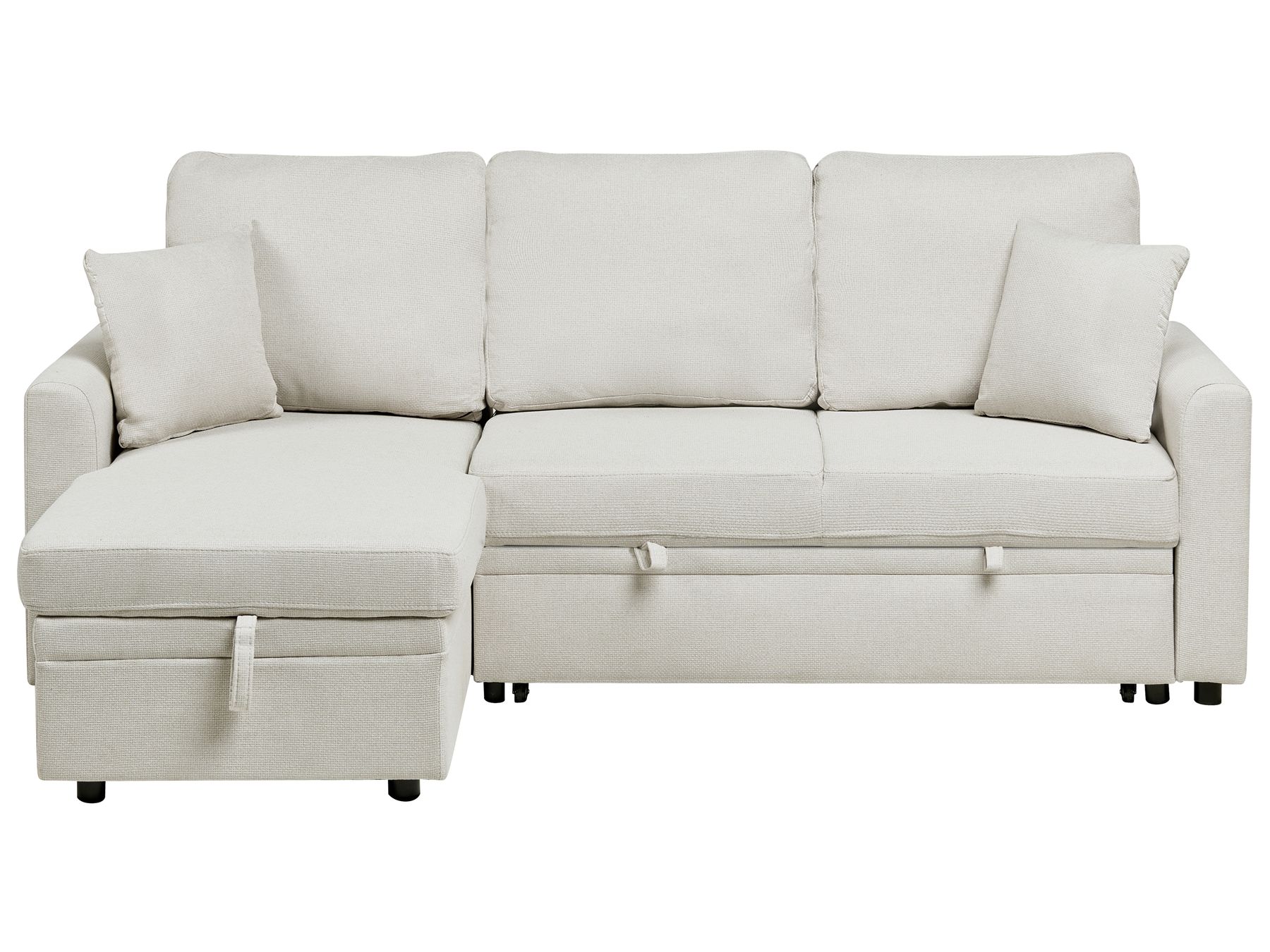 Corner Sofa Bed NASSJO Faux Linen Light Beige 3 Seater Right Hand
