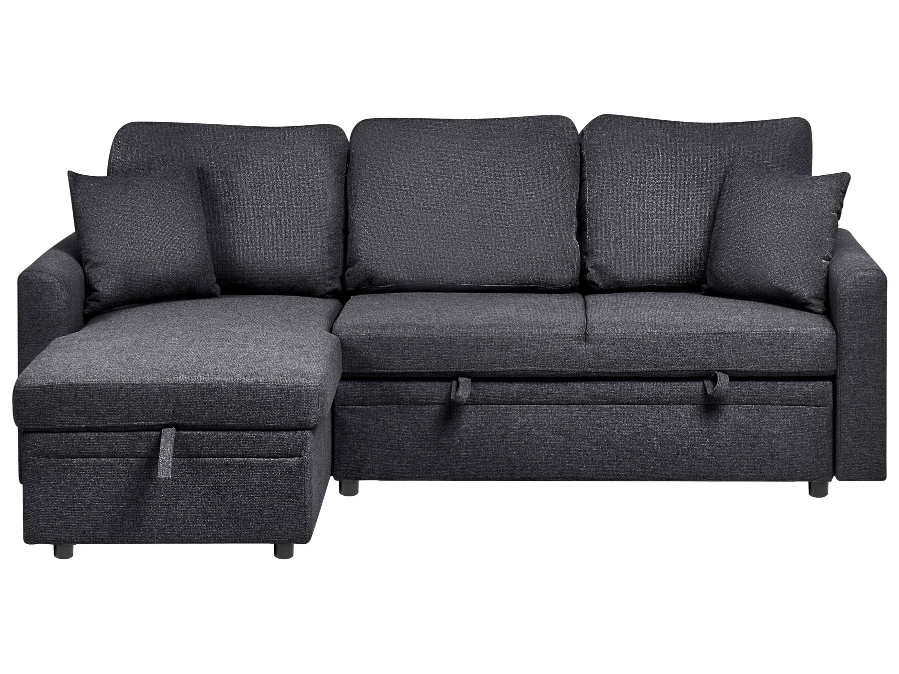 Corner Sofa Bed NASSJO Faux Linen Black 3 Seater Right Hand