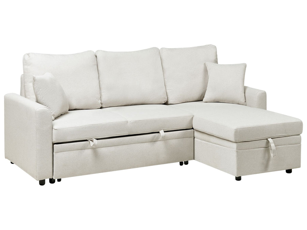 Corner Sofa Bed NASSJO Faux Linen Light Beige 3 Seater Left Hand
