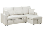 Corner Sofa Bed NASSJO Faux Linen Light Beige 3 Seater Left Hand