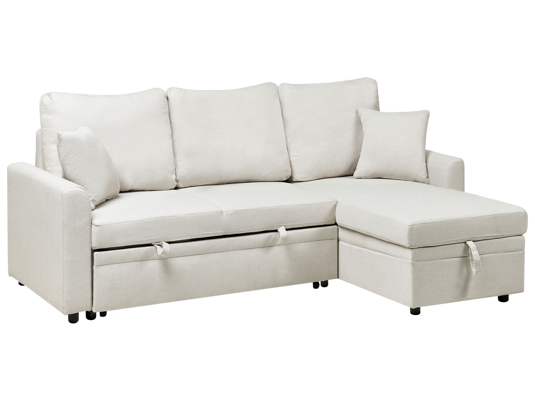 Corner Sofa Bed NASSJO Faux Linen Light Beige 3 Seater Left Hand