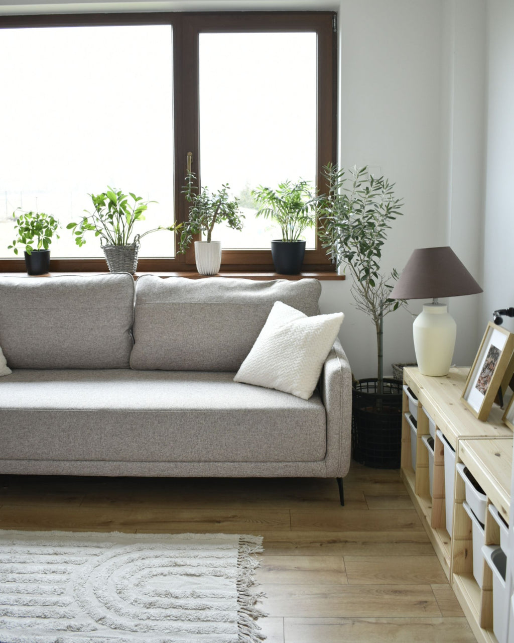 Sofa Bed HEMING Fabric Light Brown 3 Seater