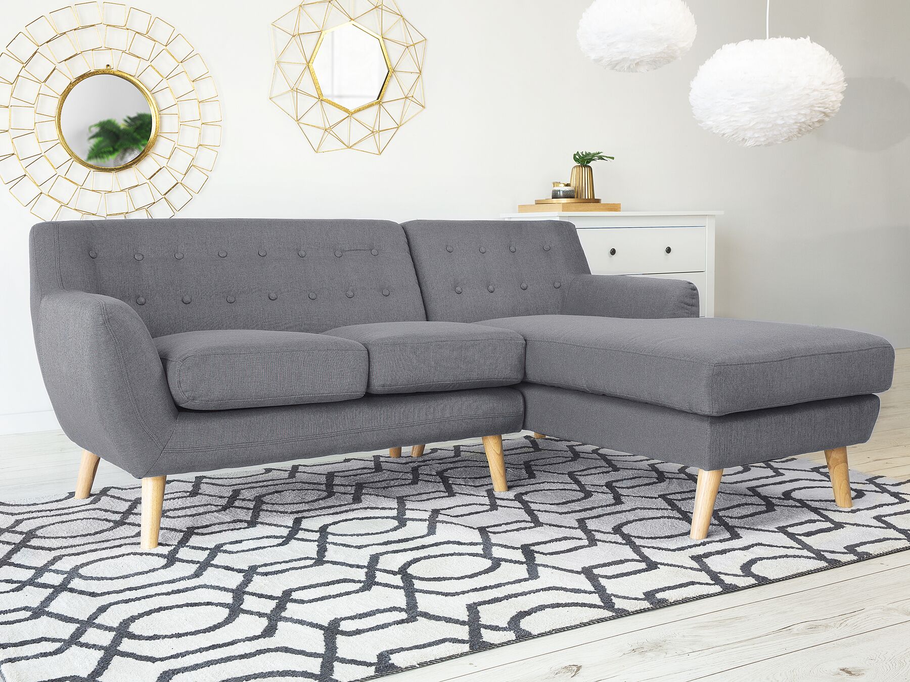 Left Hand Fabric Corner Sofa Grey MOTALA