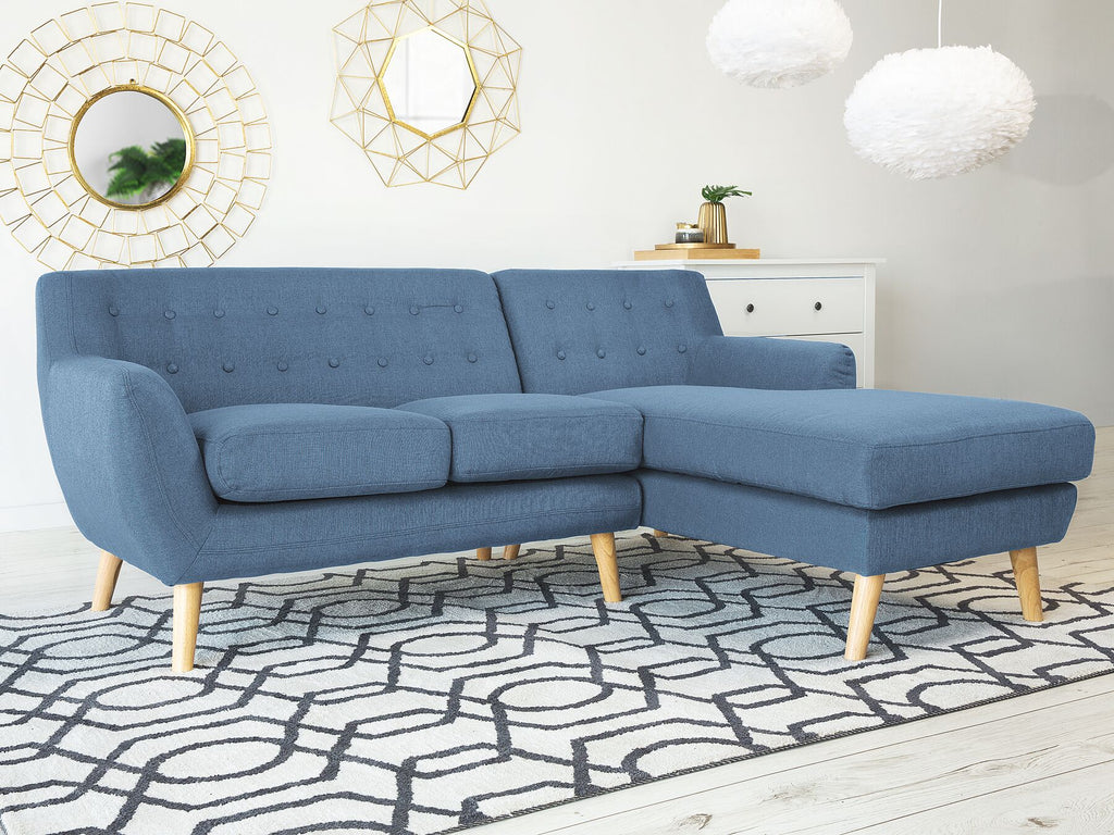 Left Hand Fabric Corner Sofa Blue MOTALA