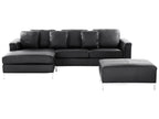 Corner Sofa OSLO Leather Black with Ottoman 5 Seater Right Hand