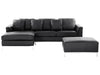 Corner Sofa Leather Black with Ottoman 5 Seater Right Hand