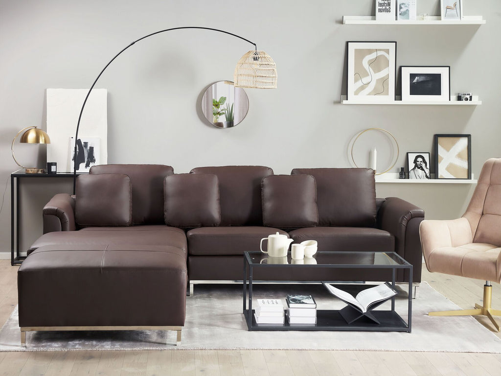 Corner Sofa OSLO Leather Brown with Ottoman 5 Seater Right Hand