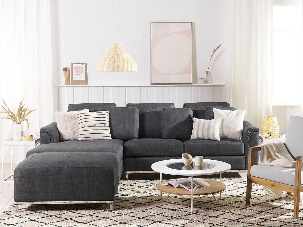 Corner Sofa OSLO Fabric Dark Grey with Ottoman 5 Seater Right Hand