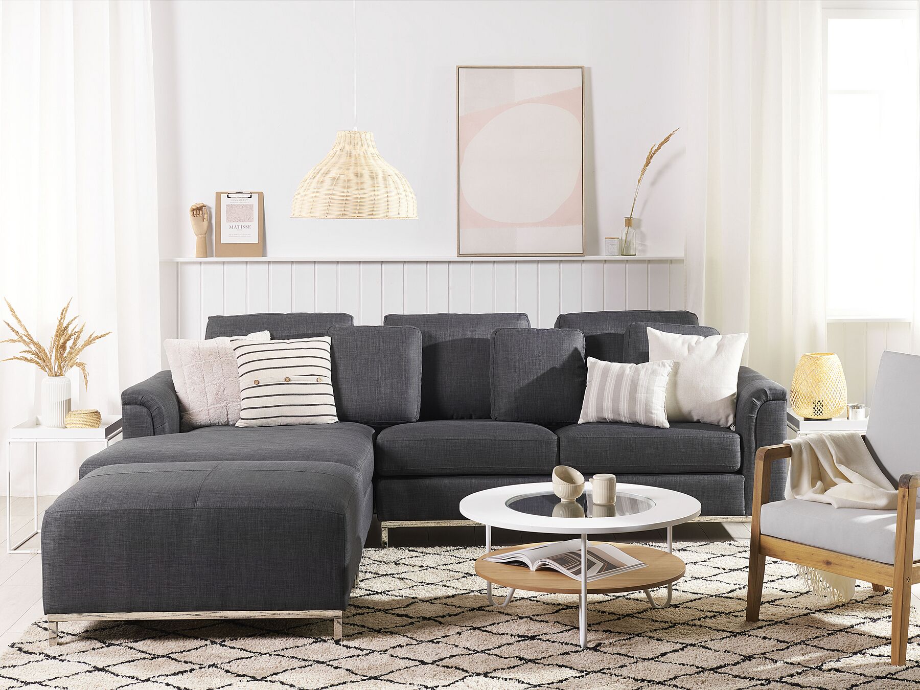 Corner Sofa OSLO Fabric Dark Grey with Ottoman 5 Seater Right Hand