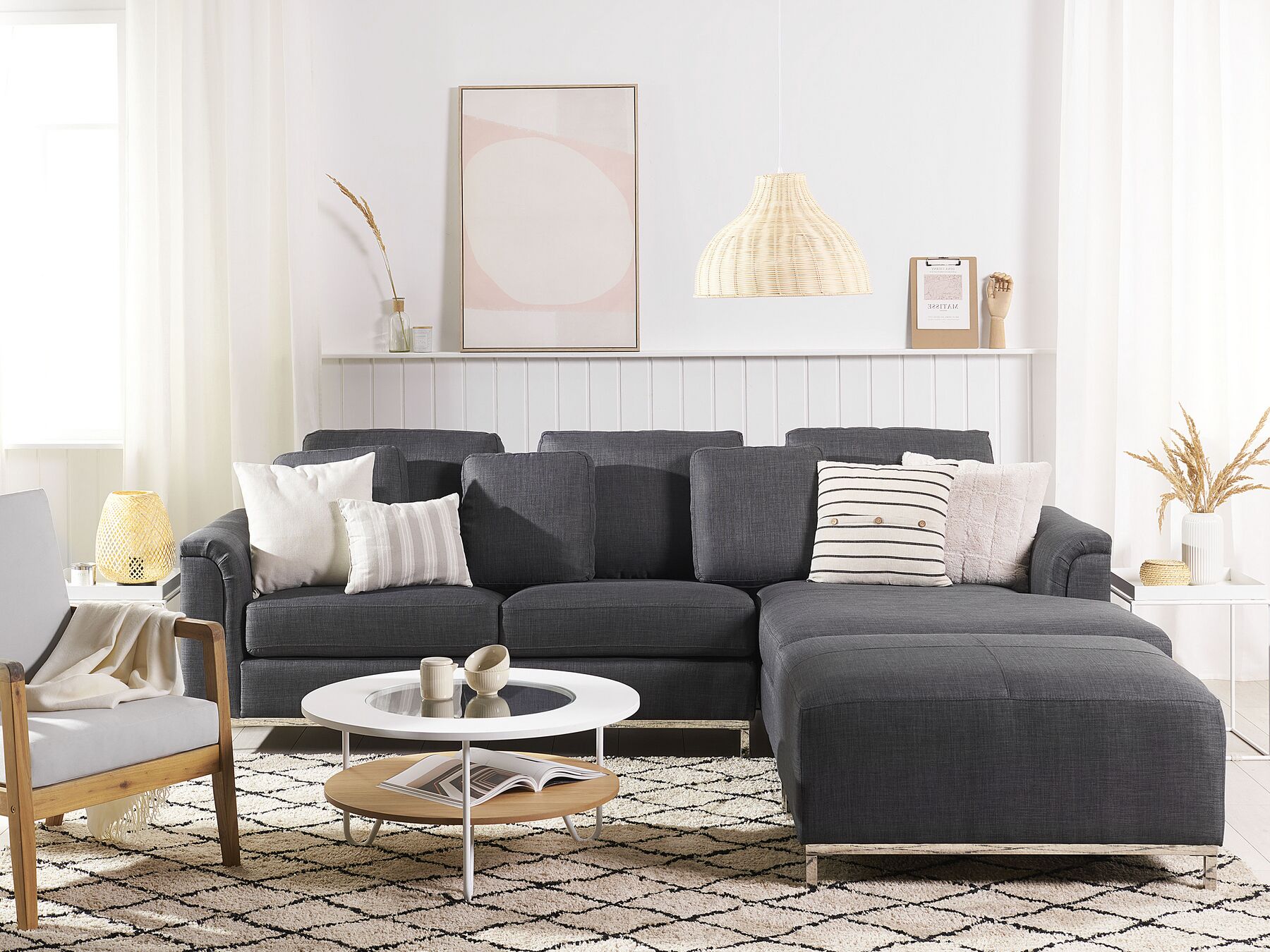 Corner Sofa OSLO Fabric Dark Grey with Ottoman 5 Seater Left Hand