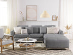 Corner Sofa OSLO Fabric Light Grey with Ottoman 5 Seater Left Hand