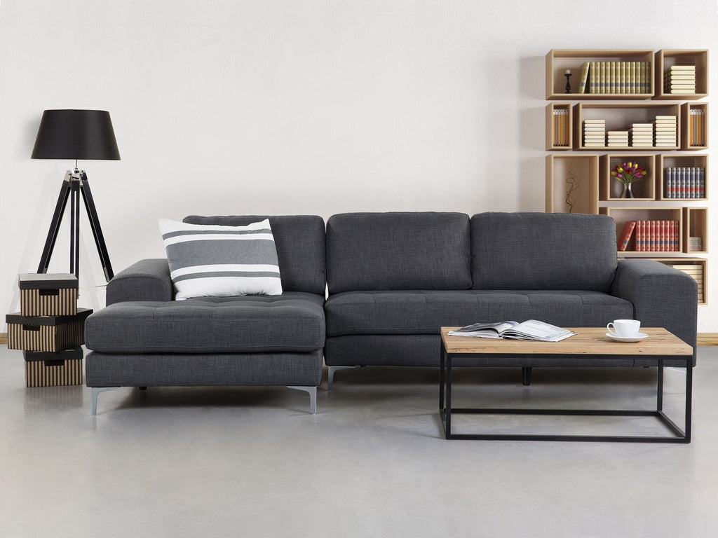 Corner Sofa KIRUNA Fabric Dark Grey 4 Seater Right Hand