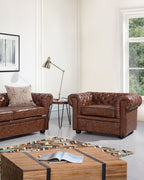 3 Seater Sofa Faux Leather Golden Brown CHESTERFIELD